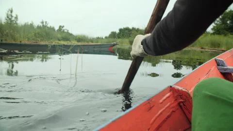 Canoe Paddle Moving Through Water, Borneo, HD Stock Footage 148187002