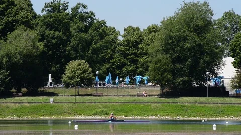 A canoe passes through the river Video stock 77734604