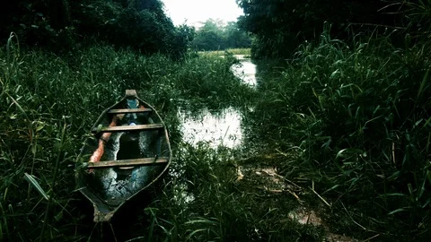 Canoe in the rain Stock Footage 90533124