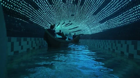 Canoe ride passing through disco tunnel Video stock 132049831