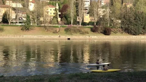 Canoe On The River PO Stock Footage 182142766