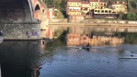 Canoe on the River Po Stock Footage 182393847