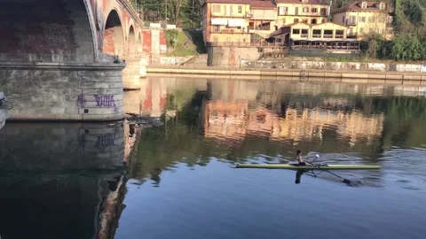 Canoe on the River Po, Turin Stock Footage 182394036