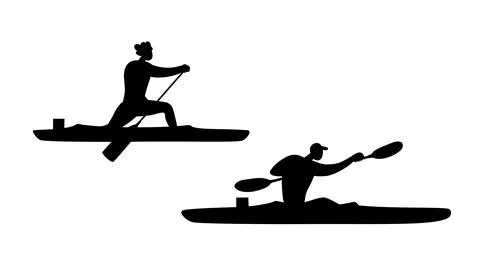 Canoe sprint kayaker silhouettes. Vector clipart. Illustrazione stock
