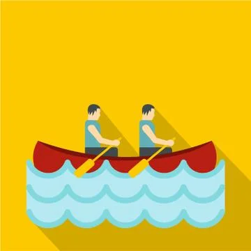 Canoe with two athletes icon, flat style Stock Illustration