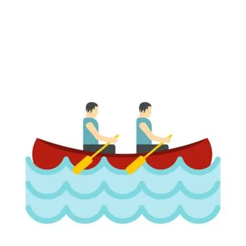 Canoe with two athletes icon, flat style Illustrazione stock