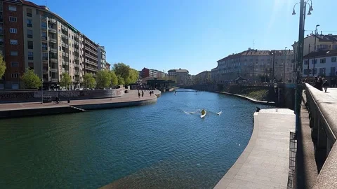 Canoeing on the canals of Milan Video stock 237217542