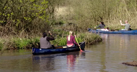 Canoeing group singing 4 Stock Footage 49275231
