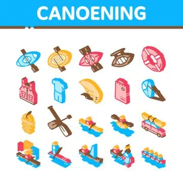 Canoeing Isometric Elements Icons Set Vector Stock Illustration