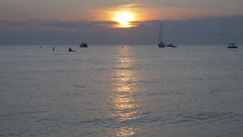 Canoeing On Lake Huron In Sunset Light 4K Stock Footage 131206977