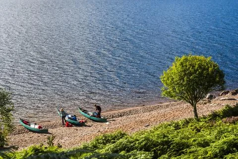 Canoeing Loch Ness section of the Caledonian Canal, near Fort Augustus, Scottish Stock Photos