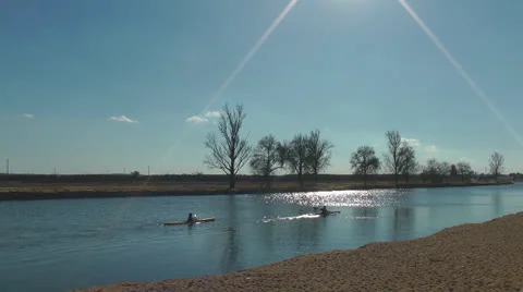 Canoeing on the river kayaking Stock Footage 22684447