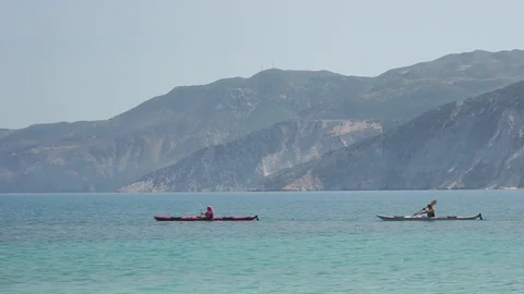 Canoeing in the sea Stock Footage 92257227