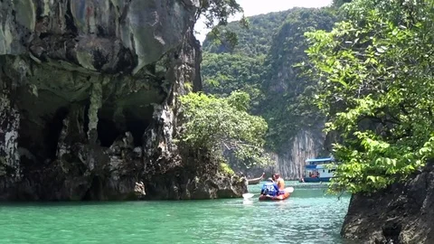 Canoeing Through Island Phangnga Stock Footage 85456746