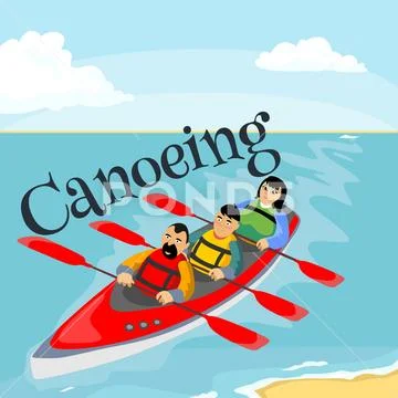 Canoeing water extreme sports, isolated design element for summer vacation Stock Illustration