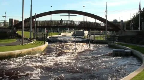 Canoeing on whitewater course Stock Footage 20643173