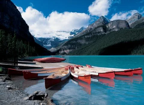 Canoes at Lake Louise Stock Photos
