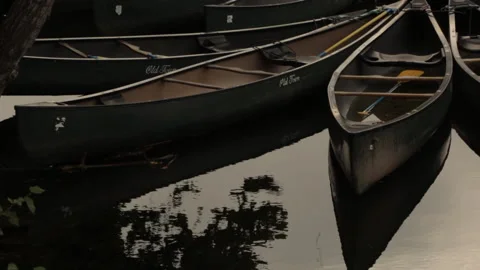 Canoes reflecting in river Stock Footage 145737617
