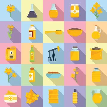 Canola icons set flat vector. Seed rapeseed Illustrazione stock