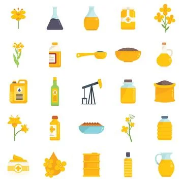 Canola icons set flat vector. Seed rapeseed Illustrazione stock