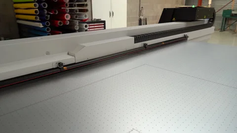 Canon Arizona UV flatbed printer - from above Stock Footage 221495293