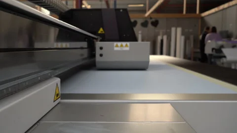 Canon Arizona UV Flatbed Printer in action zooming out Stock Footage 224932080