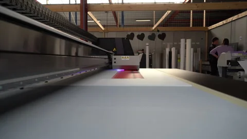 Canon Arizona UV Flatbed Printer in action Stock Footage 224976861