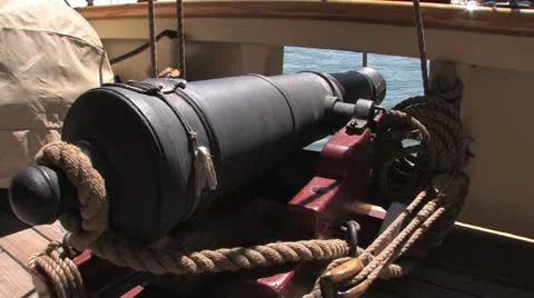 Canon on board a sailing ship Stock Footage 11145509
