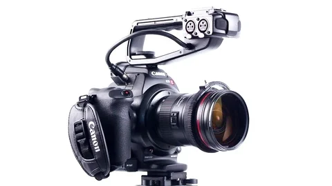 Canon C100 Camera Rig Close Up - in Studio Vídeo Stock 77433085