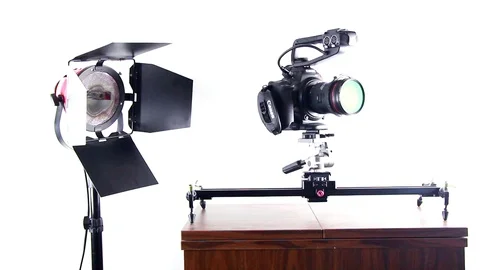 Canon C100 Camera Rig with Studio Light Vídeo Stock 77433094