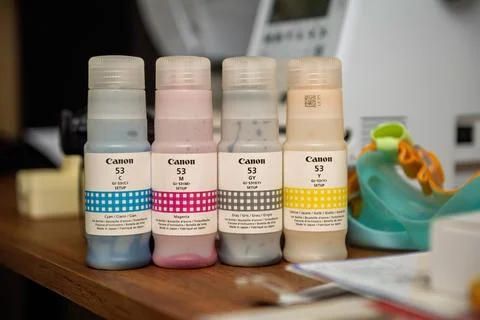 Canon Ink Bottles Printer Setup Stock Photos