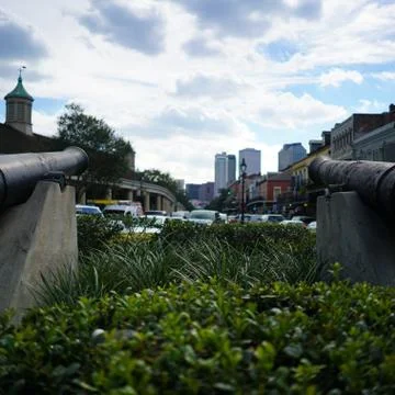 Canons aiming down a main road in New Orleans Stock Photos