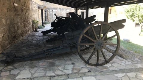 Canons inside Larnaca Castle Stock Footage 89582692