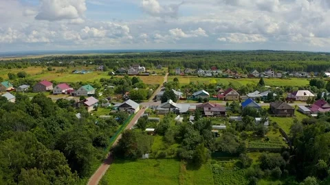 Canopy Haven: Serene Small Town Nestled Among Volga River Trees Stock Footage 280673369