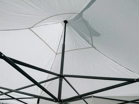 Canopy Tent Interior Structure with White Fabric and Metal Frame Stock Photos