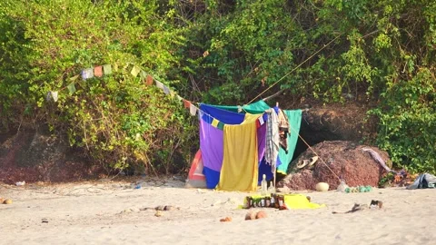 Canopy on a wild beach Stock Footage 265877209