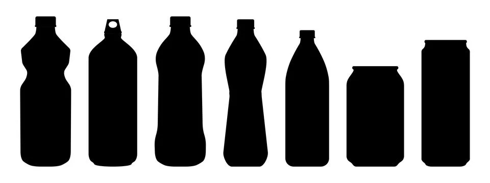 Cans and bottles Silhourttes Vector icon set Stock Illustration