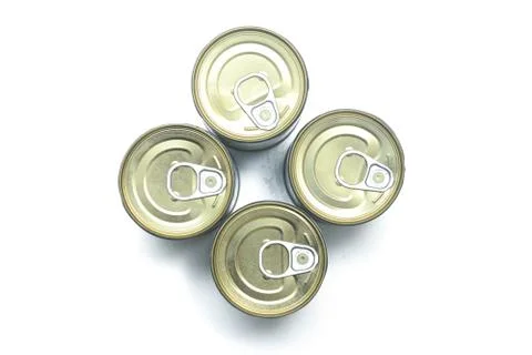 Cans arranged from top view. Stock Photos