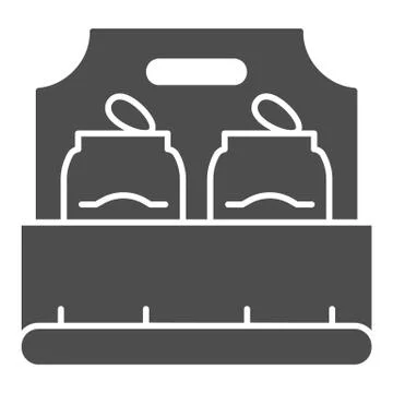 Cans of beer in box solid icon, beverage concept, case of beer with two can sign 스톡 일러스트