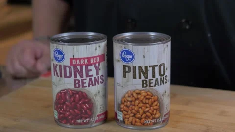 Cans Of Kidney And Pinto Beans For A Home Cooking Show Stock Footage 159182251
