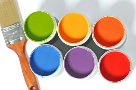 Cans of Paint with Paintbrush Stock Photos