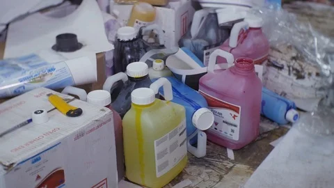 Cans of Paints for Printer  Stock Footage 85491975