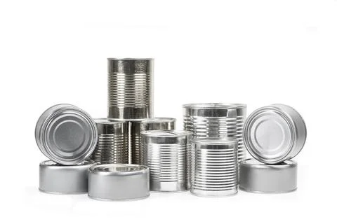 Cans of preserves on a white background Stock Photos