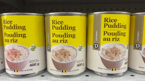 Cans of rice pudding Vídeo Stock 267047842