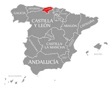 Cantabria red highlighted in map of Spain Stock Illustration
