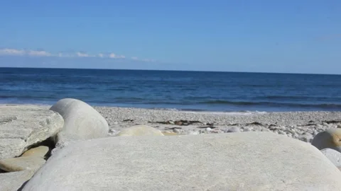 Cantabrian sea seen from a beach of small stones Stock Footage 234023733