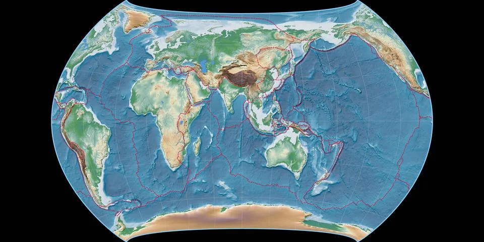 Canters Polyconic (90E), physical, tectonic plates Stock Illustration