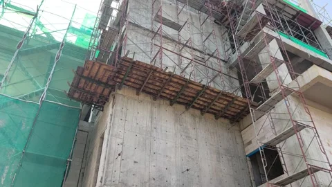 Cantilevered Scaffold Platform for External Wall Construction Stock Footage 343048303