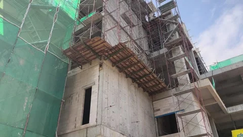 Cantilevered Scaffold Platform for External Wall Construction Stock Footage 343048434