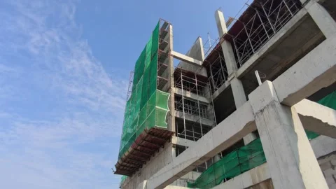 Cantilevered Scaffold Platform for External Wall Construction Stock Footage 343048466